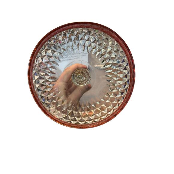 Vintage Indiana Glass Cranberry Ruby Red Rim Diamond Point Candy Dish Compote - Picture 5 of 6